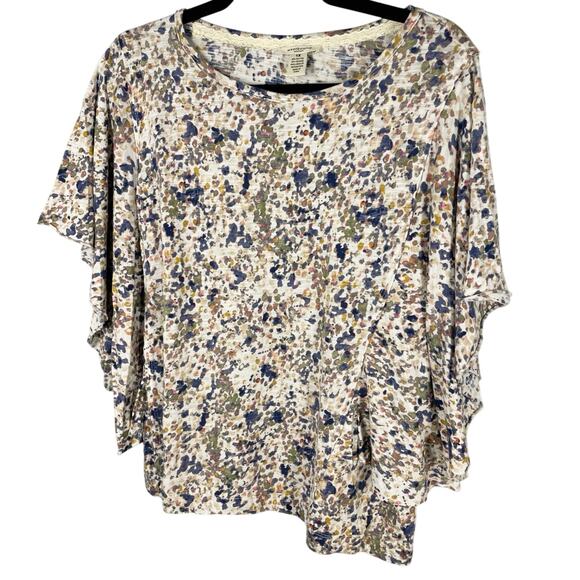Westbound Woman, Size 1X, Light Beige & Muted Colors Batwing Tee, Flutter Sleeve - Picture 1 of 7